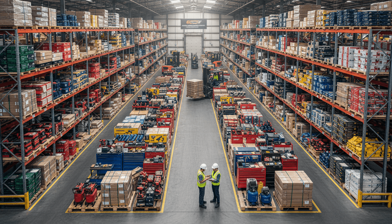 Wholesale warehouse with organized pallets and inventory
