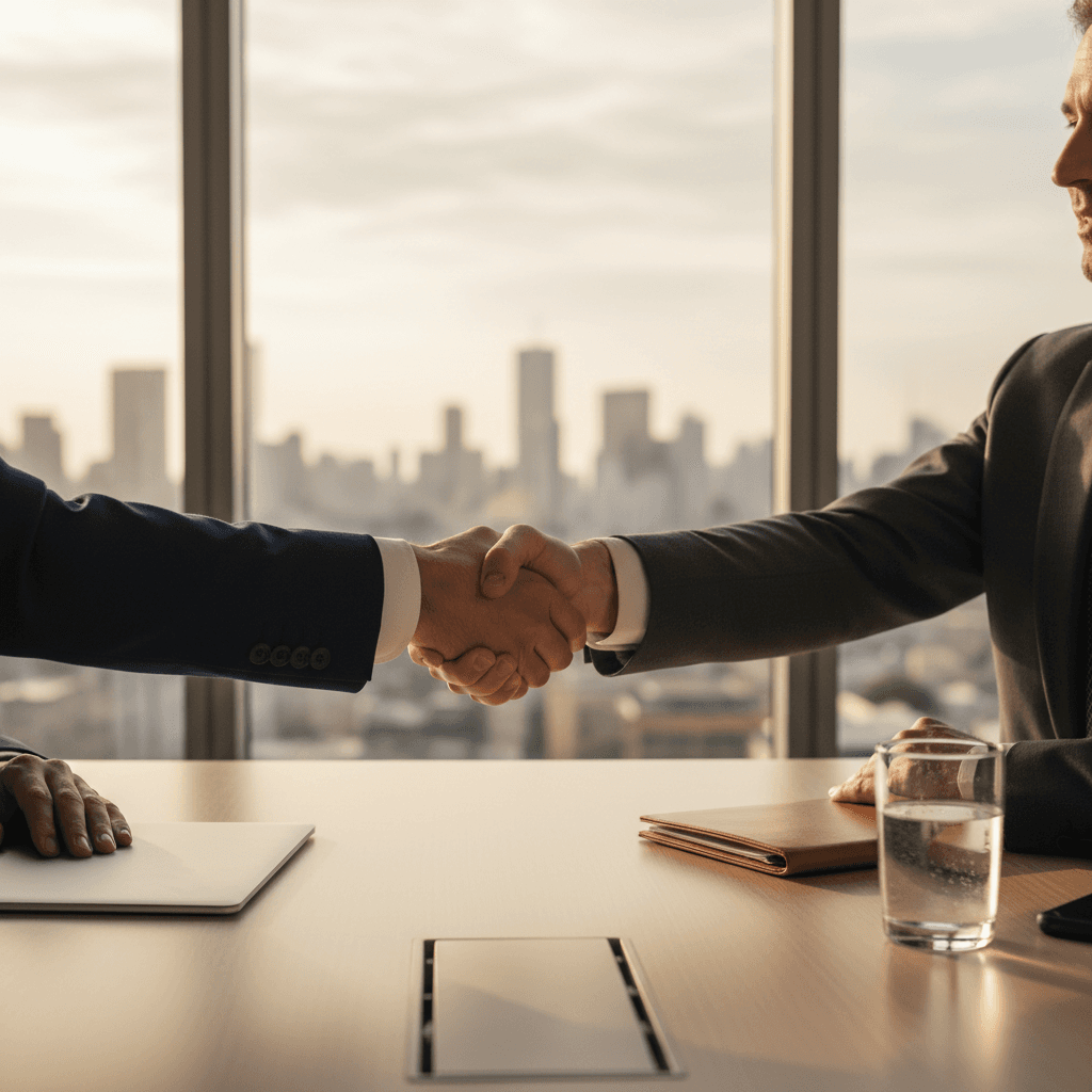 Professional handshake between partners in office meeting
